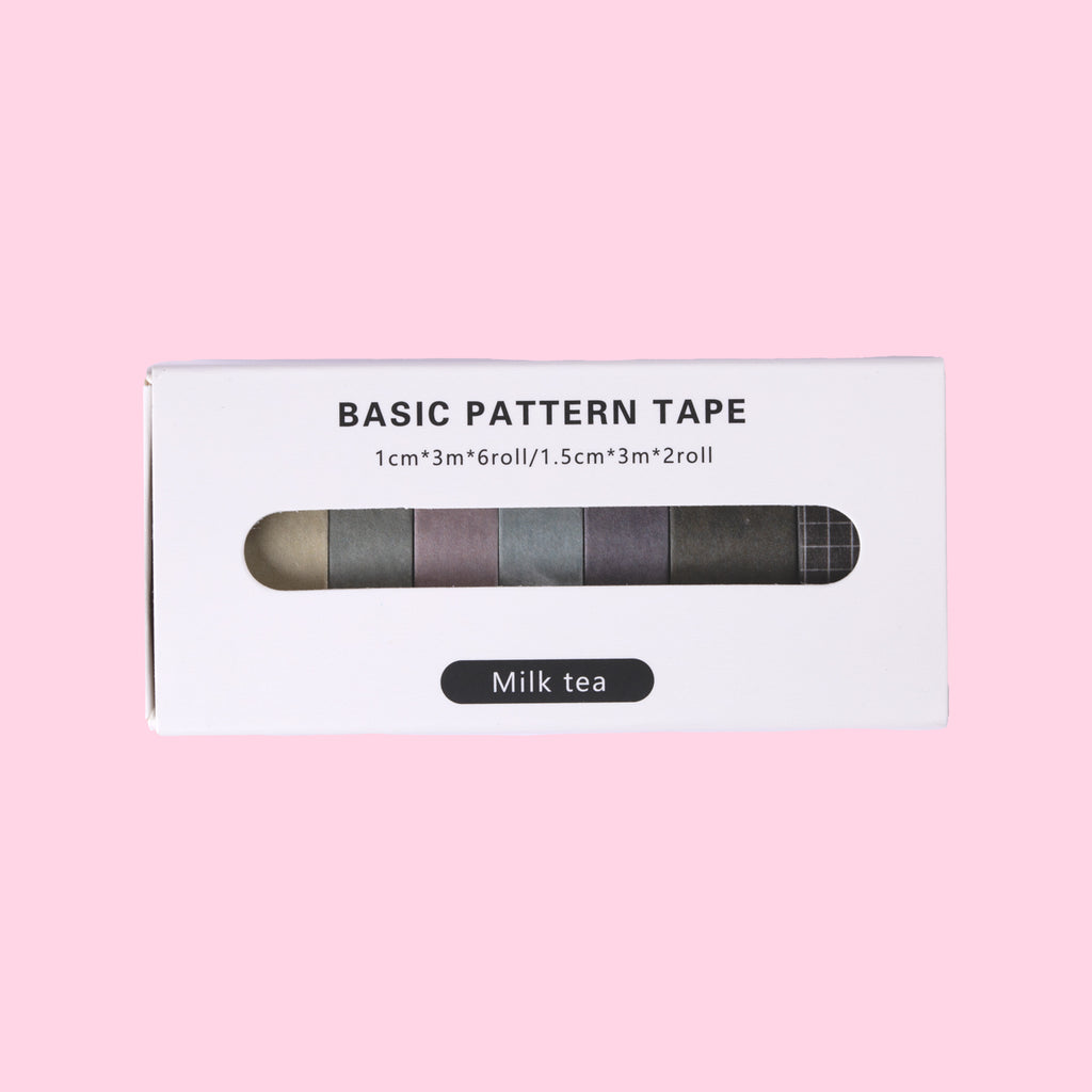 Basic Pattern Washi Tape - Bubble Tea - Set of 8