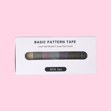 Basic Pattern Washi Tape - Bubble Tea - Set of 8