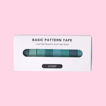 Basic Pattern Washi Tape - Ocean - Set of 8 - Stationery Pal