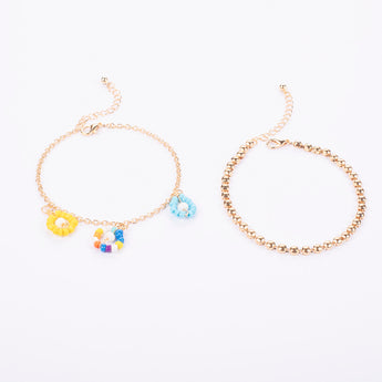 Beaded Flower Alloy Layer Anklets - Stationery Pal