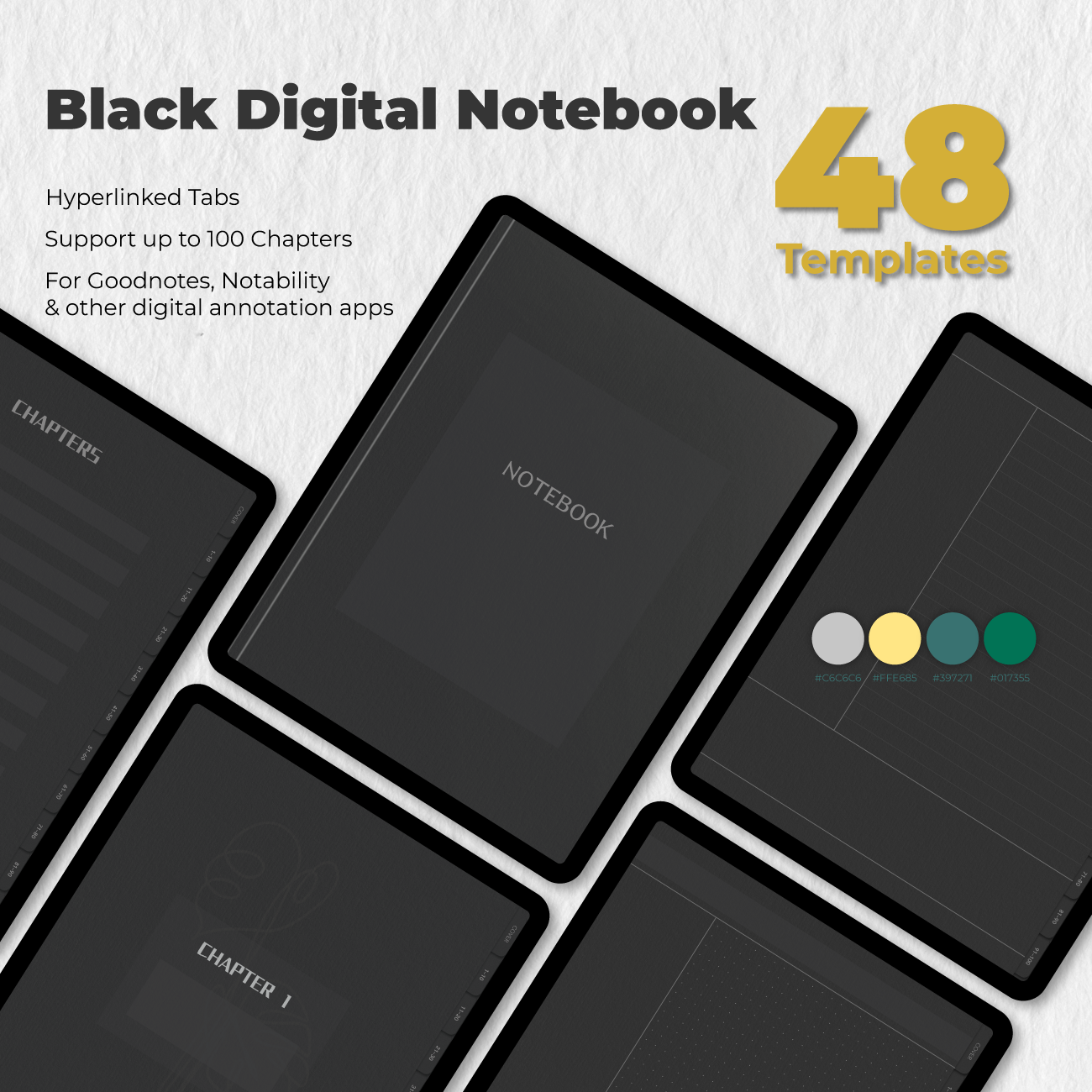 Digitales Notizbuch aus schwarzem Papier für Goodnotes Notability