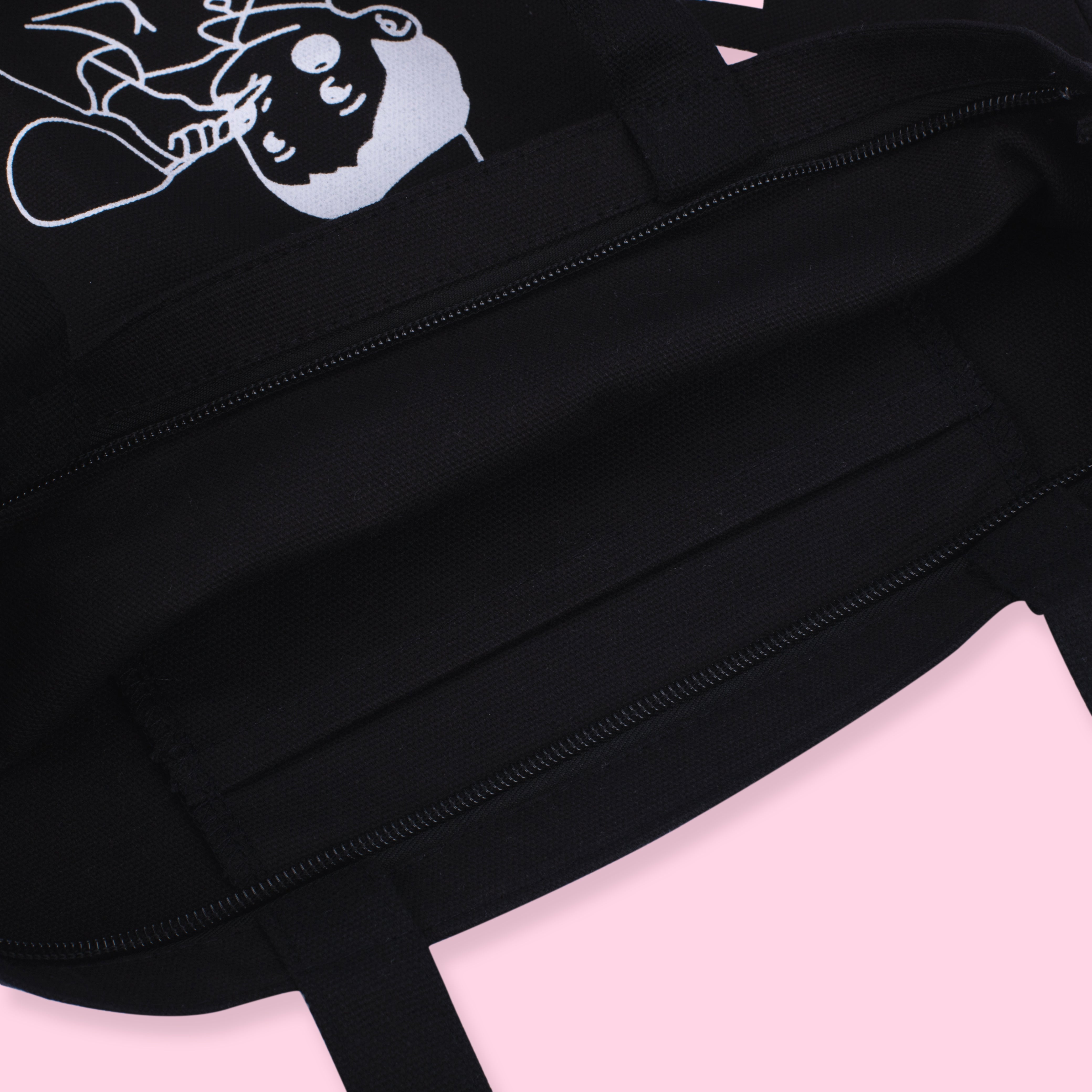 Cute Printed Stylish Tote Bag - Black