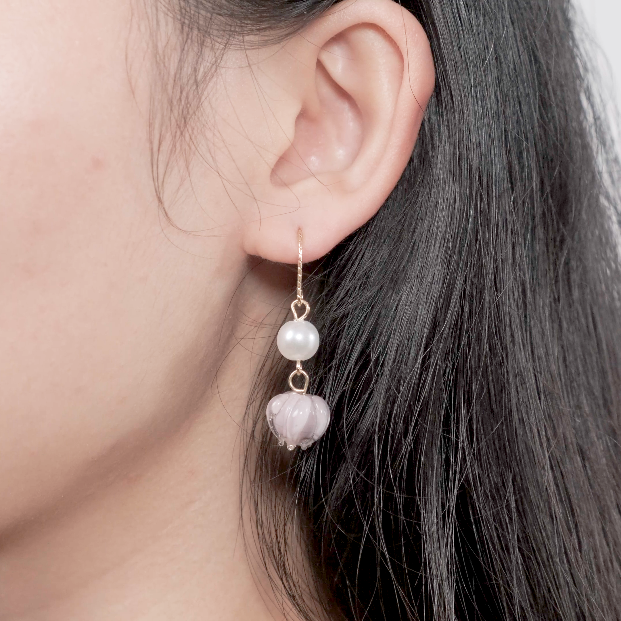 Faux Pearl Lilac Bud Earrings