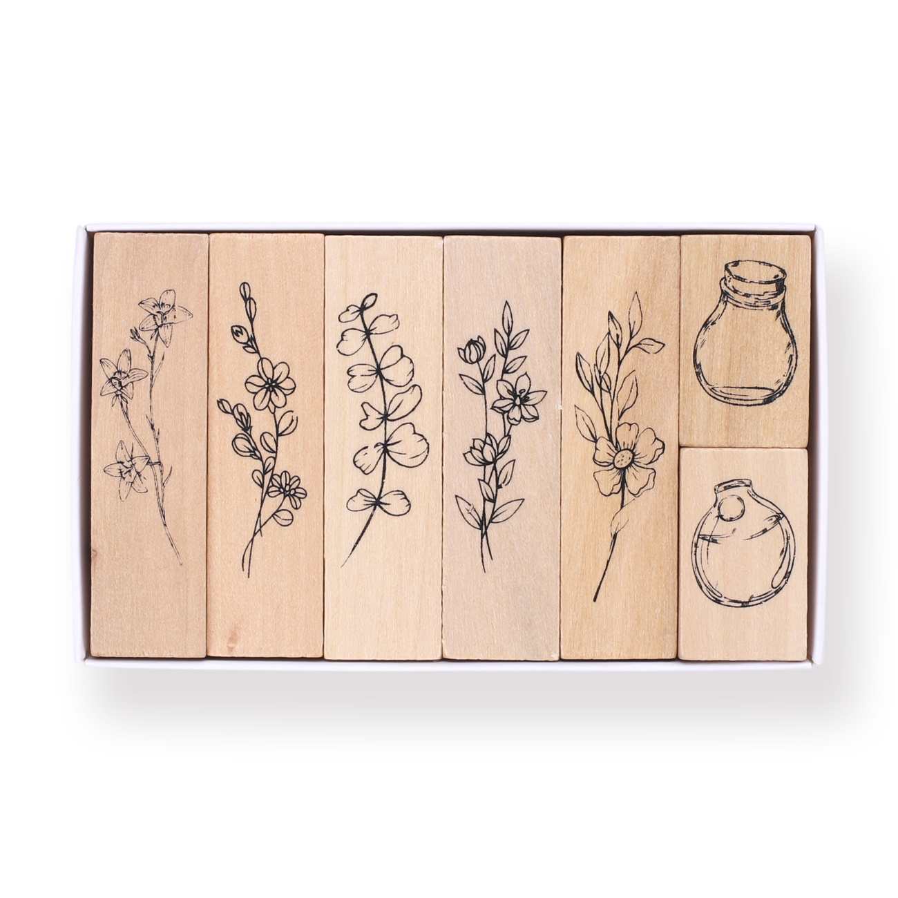Flowers Wood Stamp - Set of 7