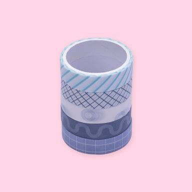 Geometric Pattern Washi Tape - Set of 5 - Blue