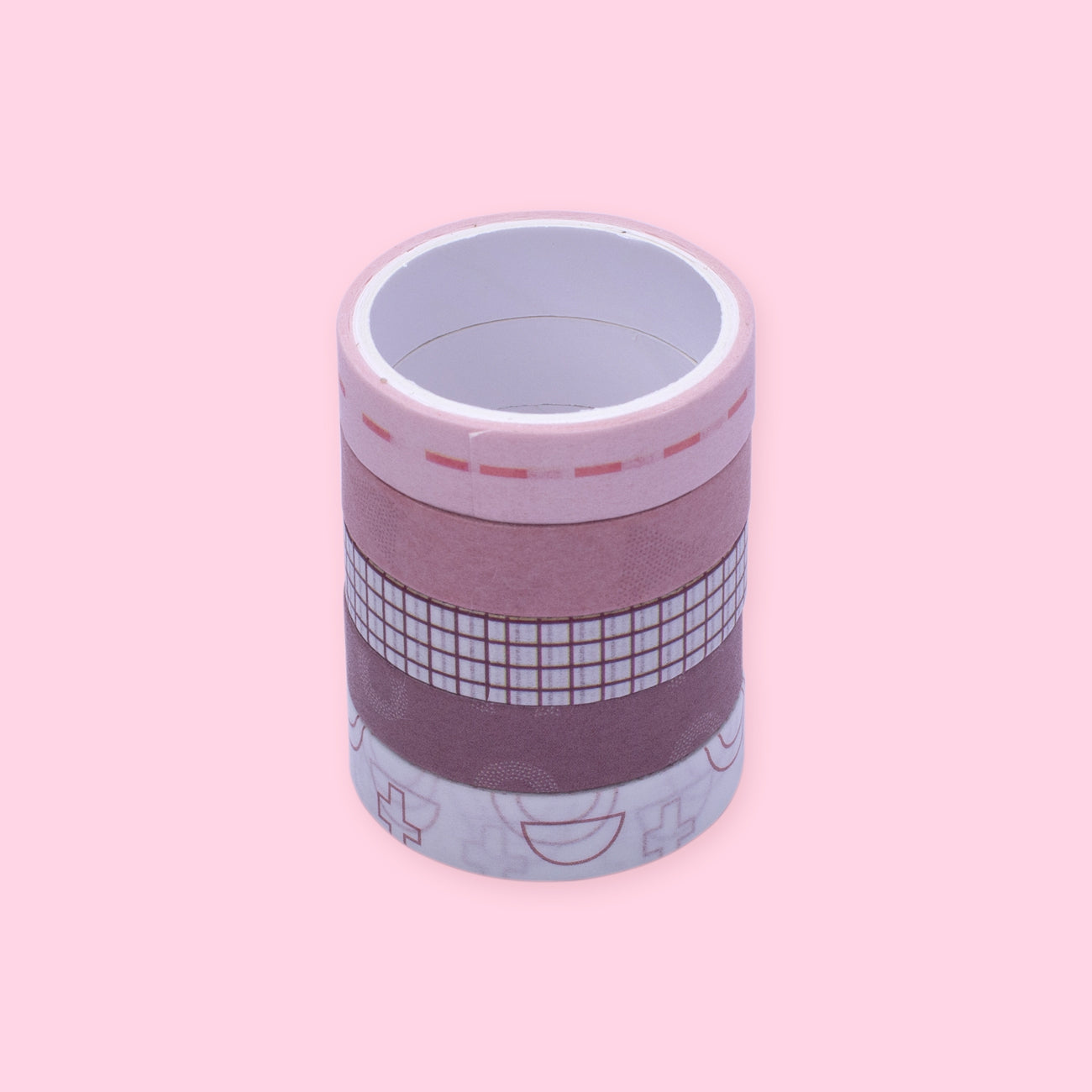 Geometric Pattern Washi Tape - Set of 5 - Pink and White