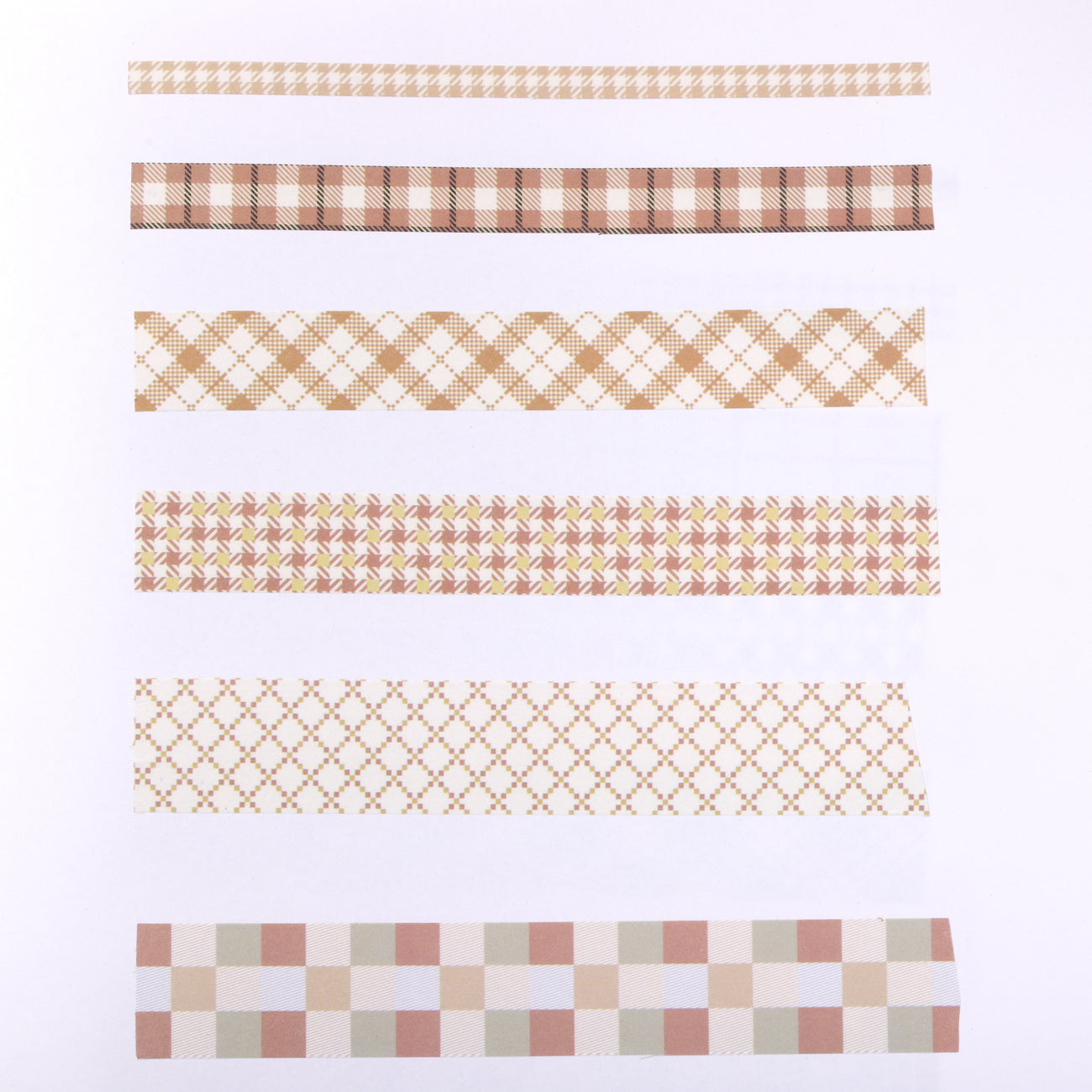 Grid Pattern Washi Tape - Set of 6 - Brown