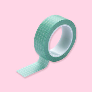 Solid Color Grid Washi Tape - Green - Stationery Pal