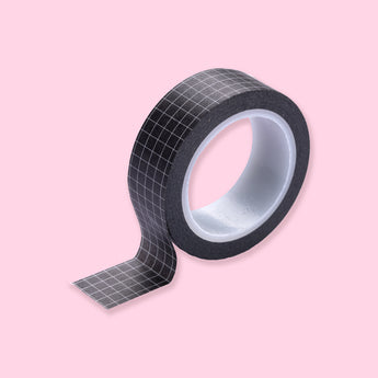 Solid Color Grid Washi Tape - Black - Stationery Pal