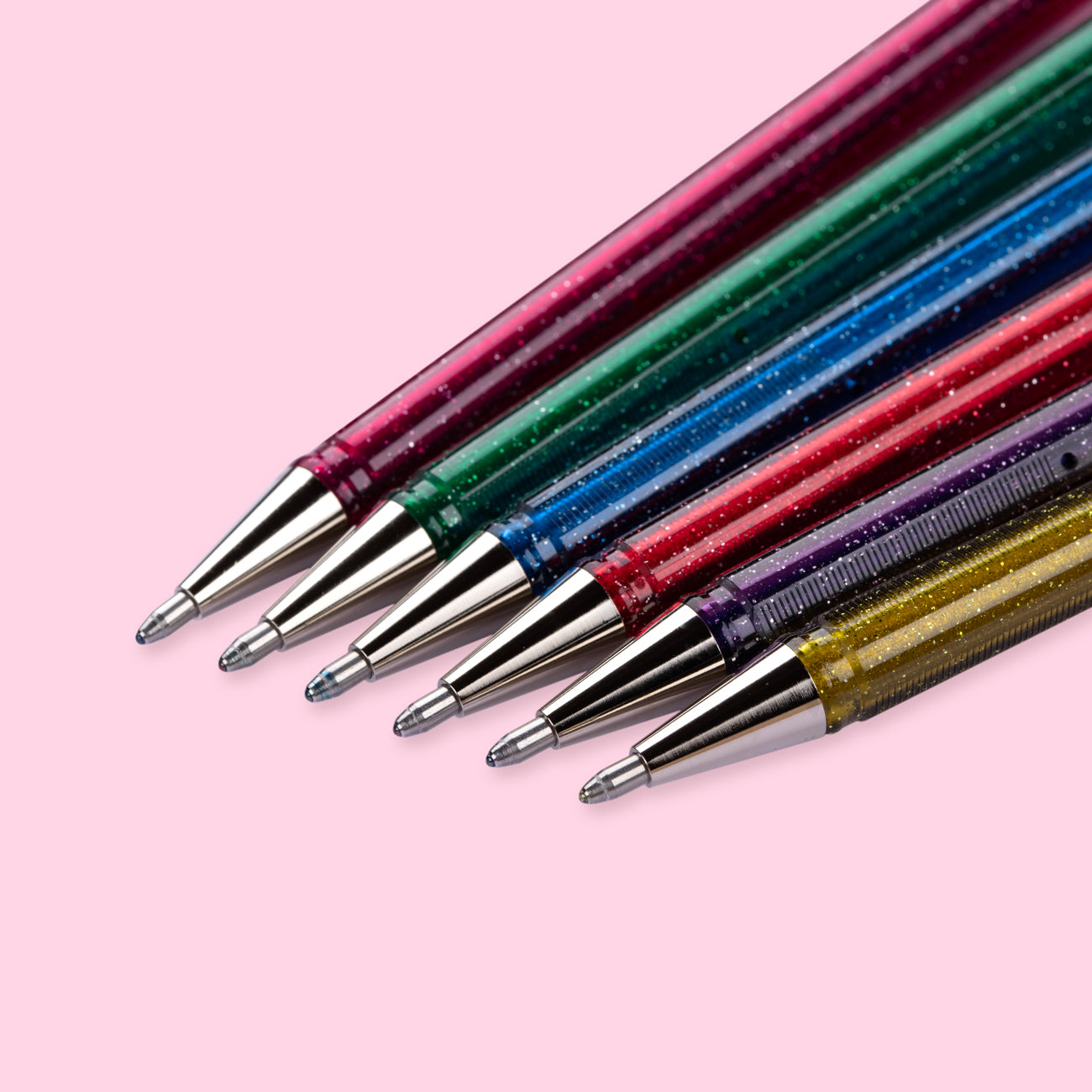 Pentel Hybrid Dual Metallic Gel Pen 1.0mm - 6 Color Set Glittering On White Paper