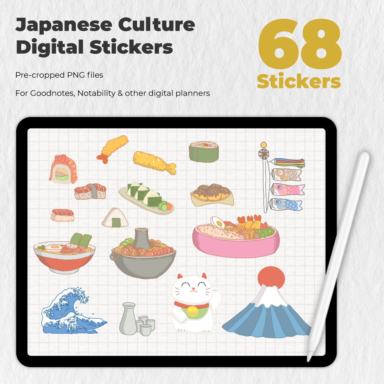 68 Japanese Culture Digital Stickers For Goodnotes Notability