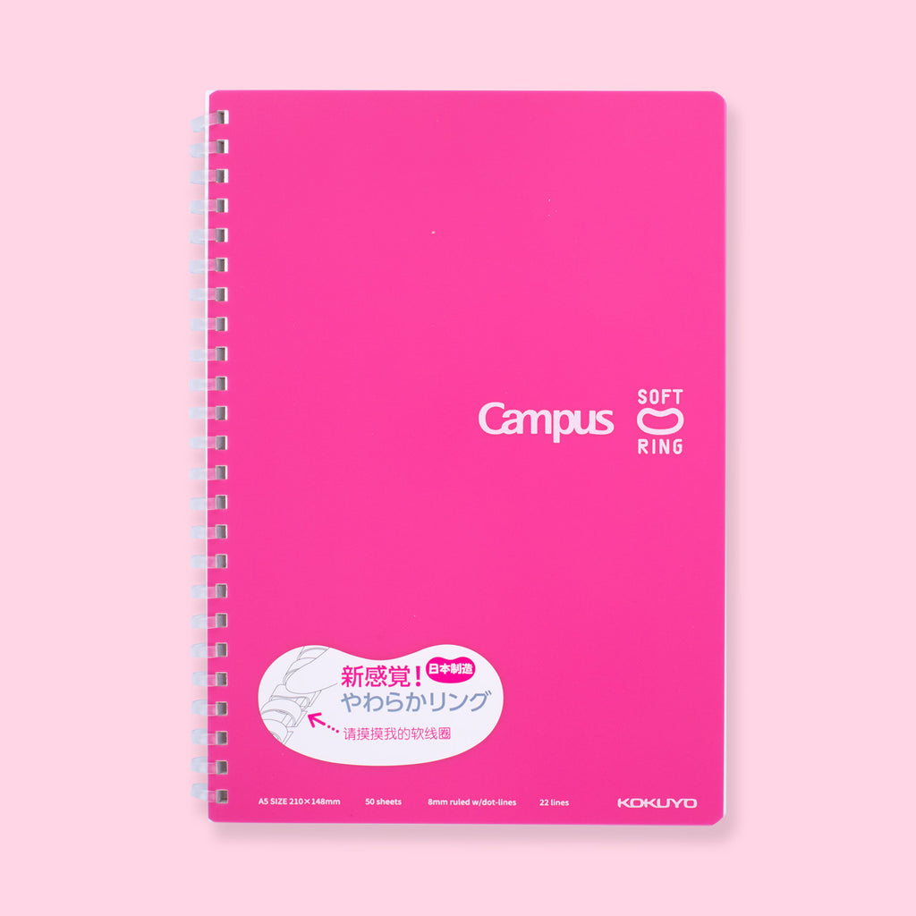 Kokuyo Campus Soft Ring Notebook - A5 - 8 mm Ruled - Pink — Stationery Pal