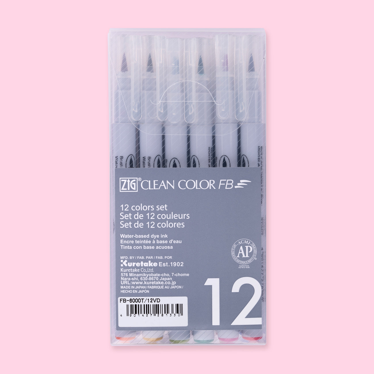 Kuretake ZIG Clean Color FB Filzstift-Pinselstift - 12-Farben-Set - Dunkel
