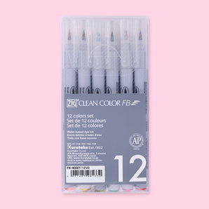 Kuretake ZIG Clean Color FB Felt Tip Brush Pen - 12 Color Set - Deep - Stationery Pal