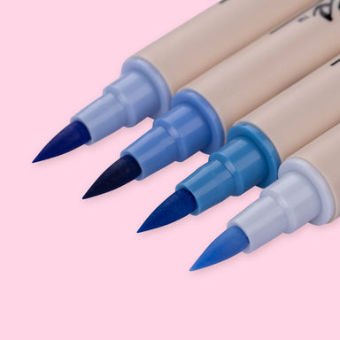 Kuretake Zig Brushables Brush Pen - 4 Colors Blue Set - Stationery Pal
