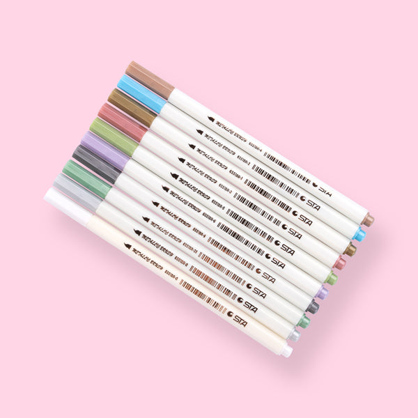 Desconocido Metallic Brush Pens 1-2mm (Assorted Colors, 10 Pcs)