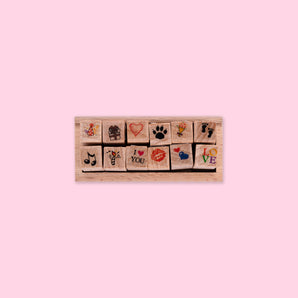 Mini Love Wooden Stamps - Set of 12 - Stationery Pal