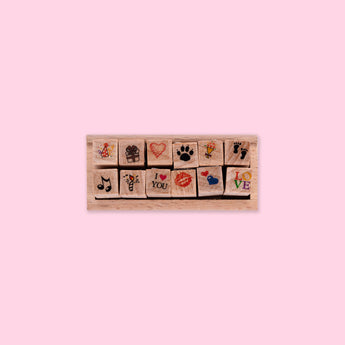 Mini Love Wooden Stamps - Set of 12 - Stationery Pal