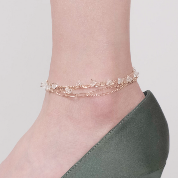 Minimalist Rhinestone Anklet - Set of 3 - Gold