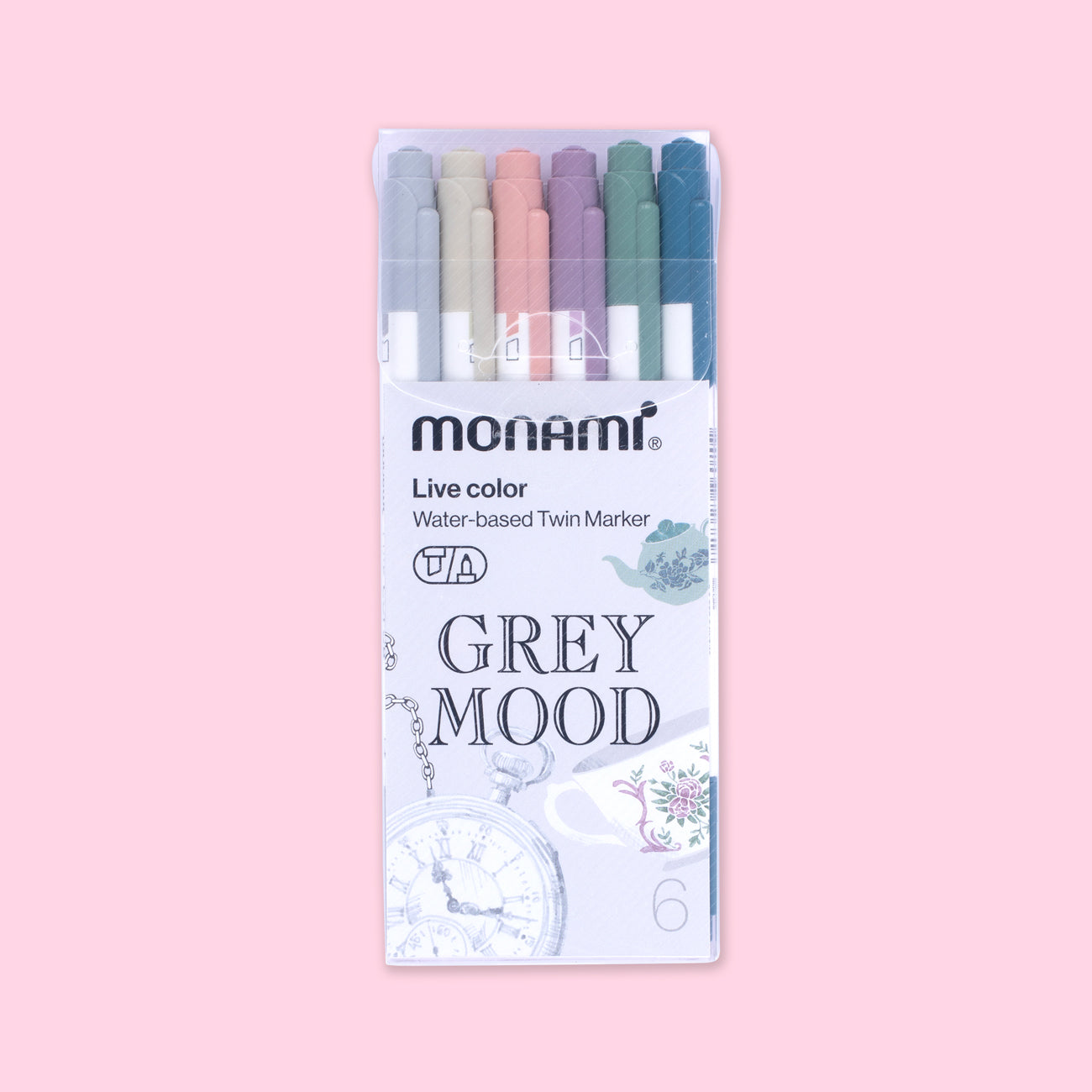 Monami Highlighter Pen Set 6pcs Grey Mood