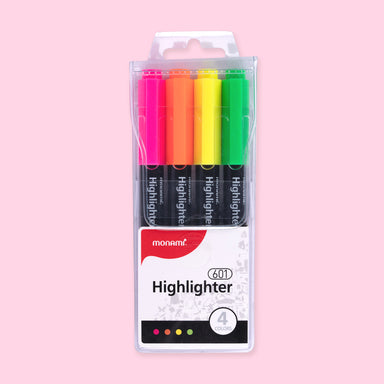 Monami Pastel Highlighter - 4 Fluorescence Colors set - Stationery Pal