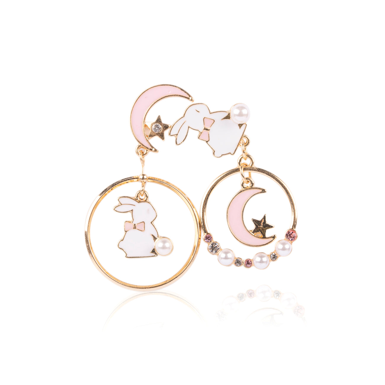 Moon And Bunny Moon Earrings - Baby Pink