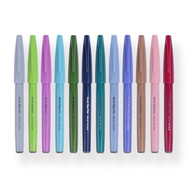 Pentel Fude Touch Brush Sign Pen - 12-Pack - 2020 New Colors