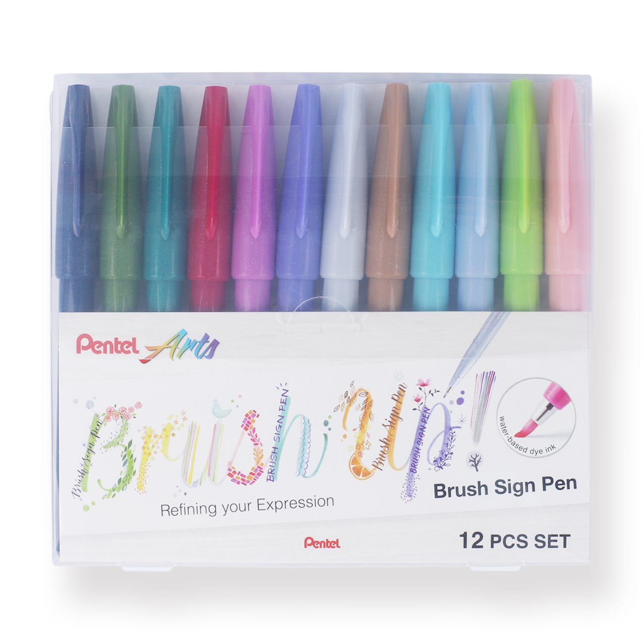 12 Colors Pentel Touch Pastel Brush Pen Set Flexible Tip