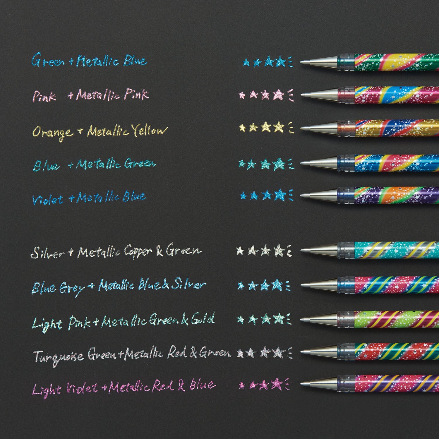 Pentel Hybrid Dual Metallic Pen Limited Design Set - 1.0 mm - 5 Colors Set - Mighty Shine