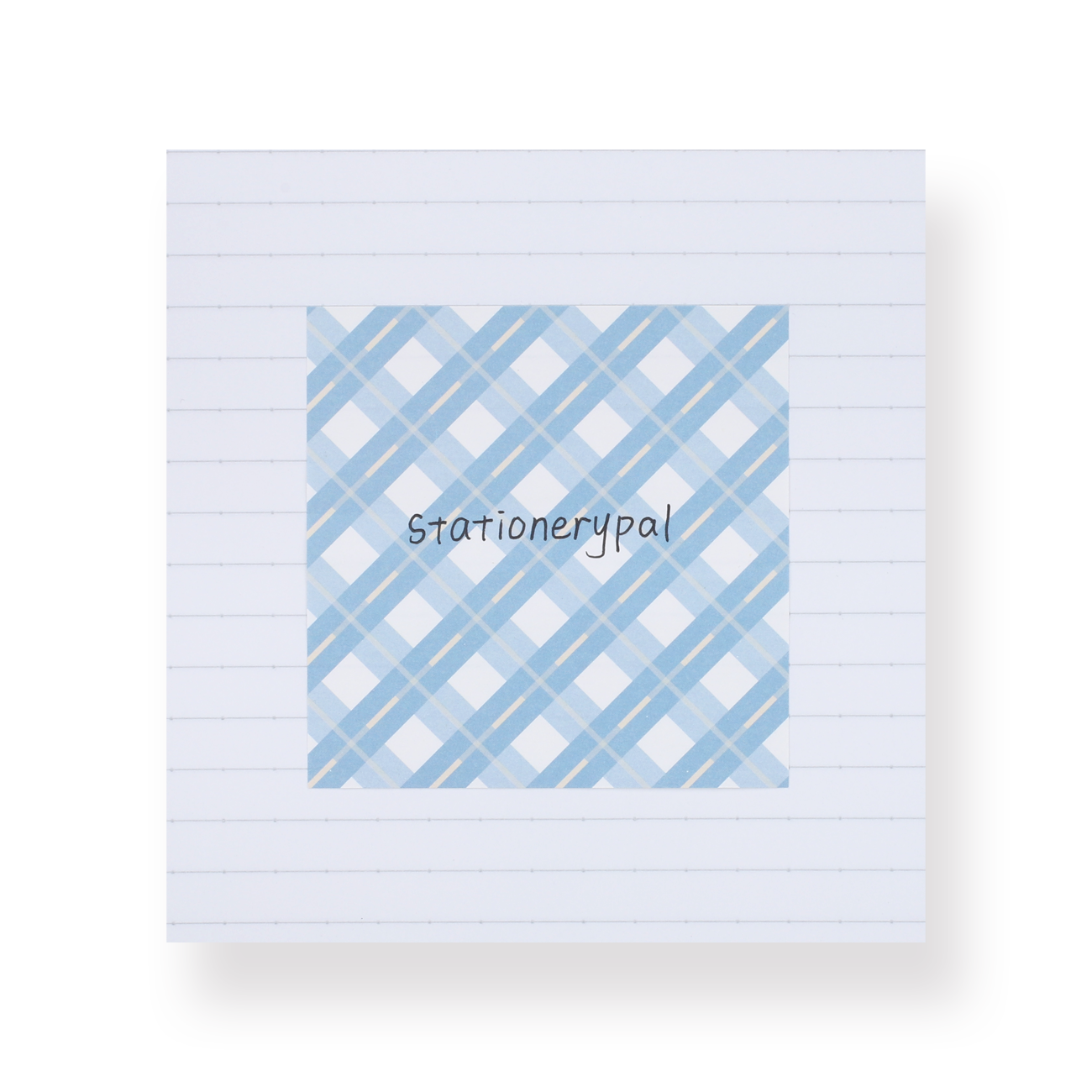 White sticky note with Blue semi transparent plastic Push Pin