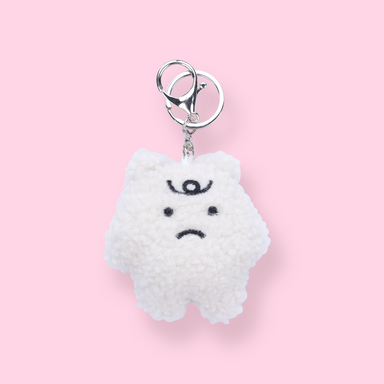 Plushy Sad Bear Keychain - White