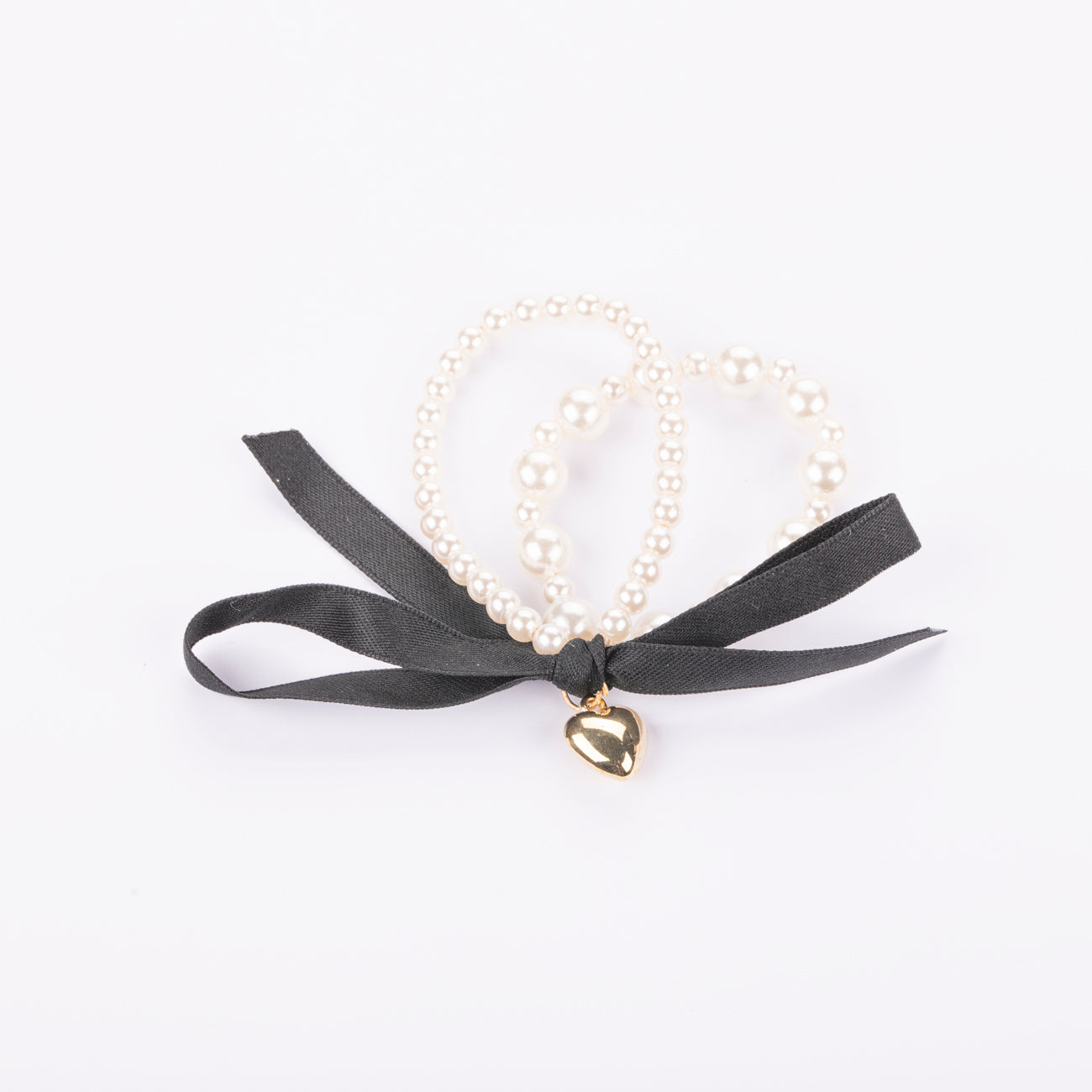 Ribbon Faux Pearl Hair Tie - Black