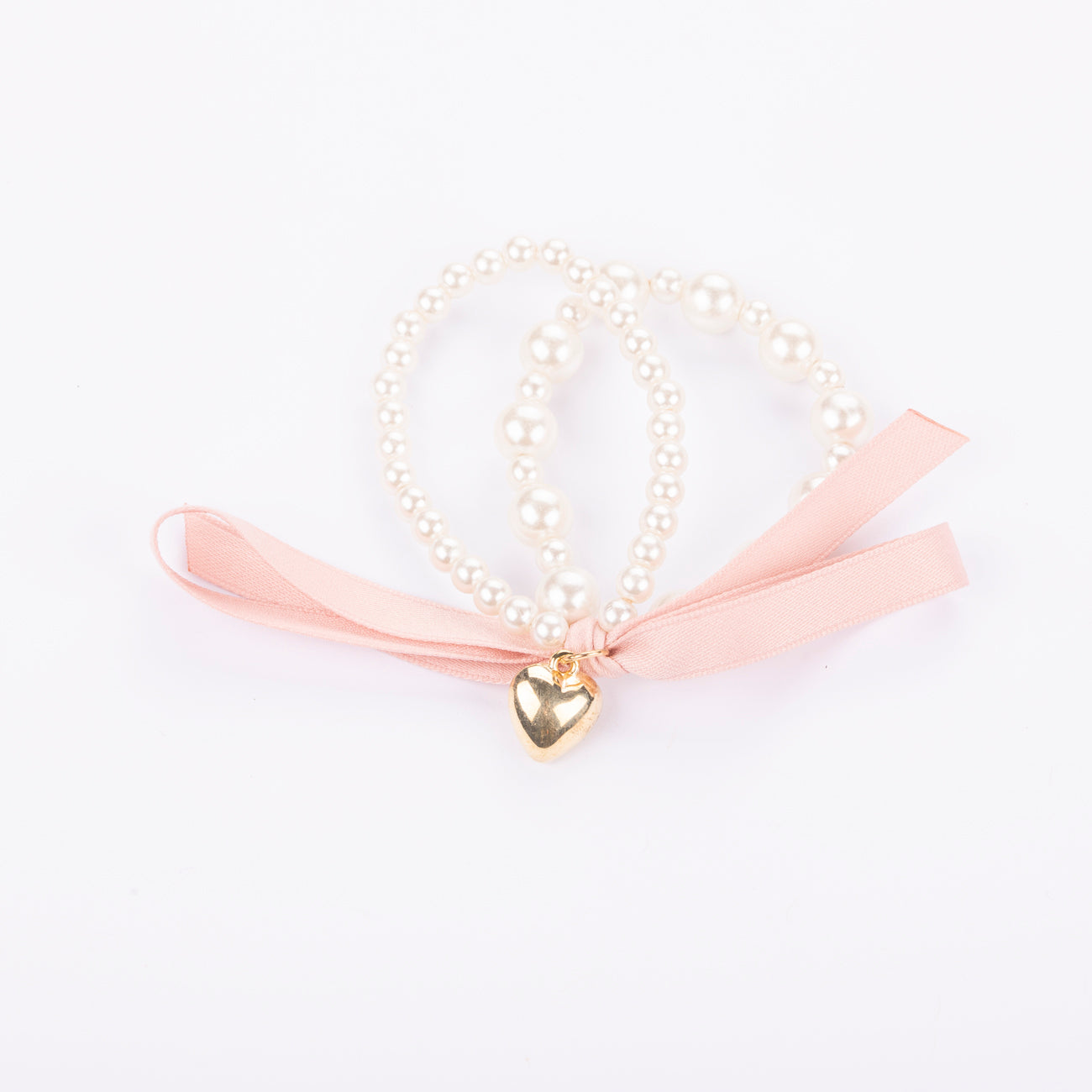 Ribbon Faux Pearl Hair Tie - Pink