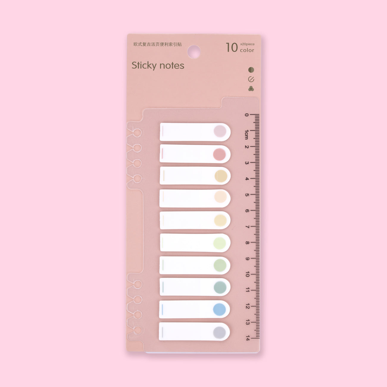 Tag Sticky Notes with Ruler - Set of 10 - Pastel Round - Stationery Pal