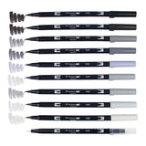 Tombow ABT Dual Brush Pen 10-Pack Set - Grayscale - Stationery Pal