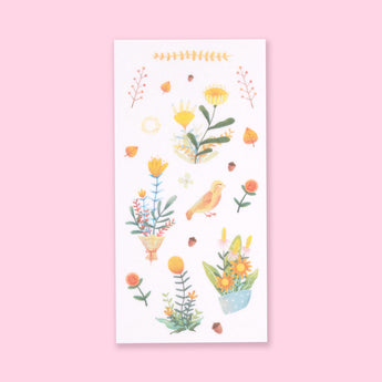 Washi Retro Flower Stickers - Set of 6 - Stationery Pal