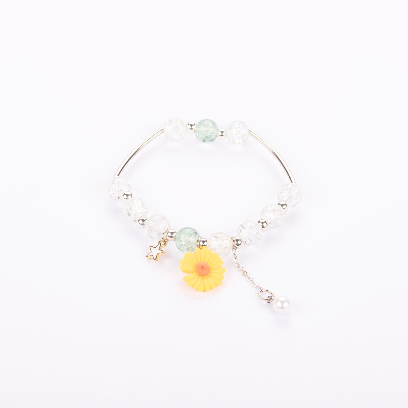 Yellow Daisy Elastic Bracelet - White
