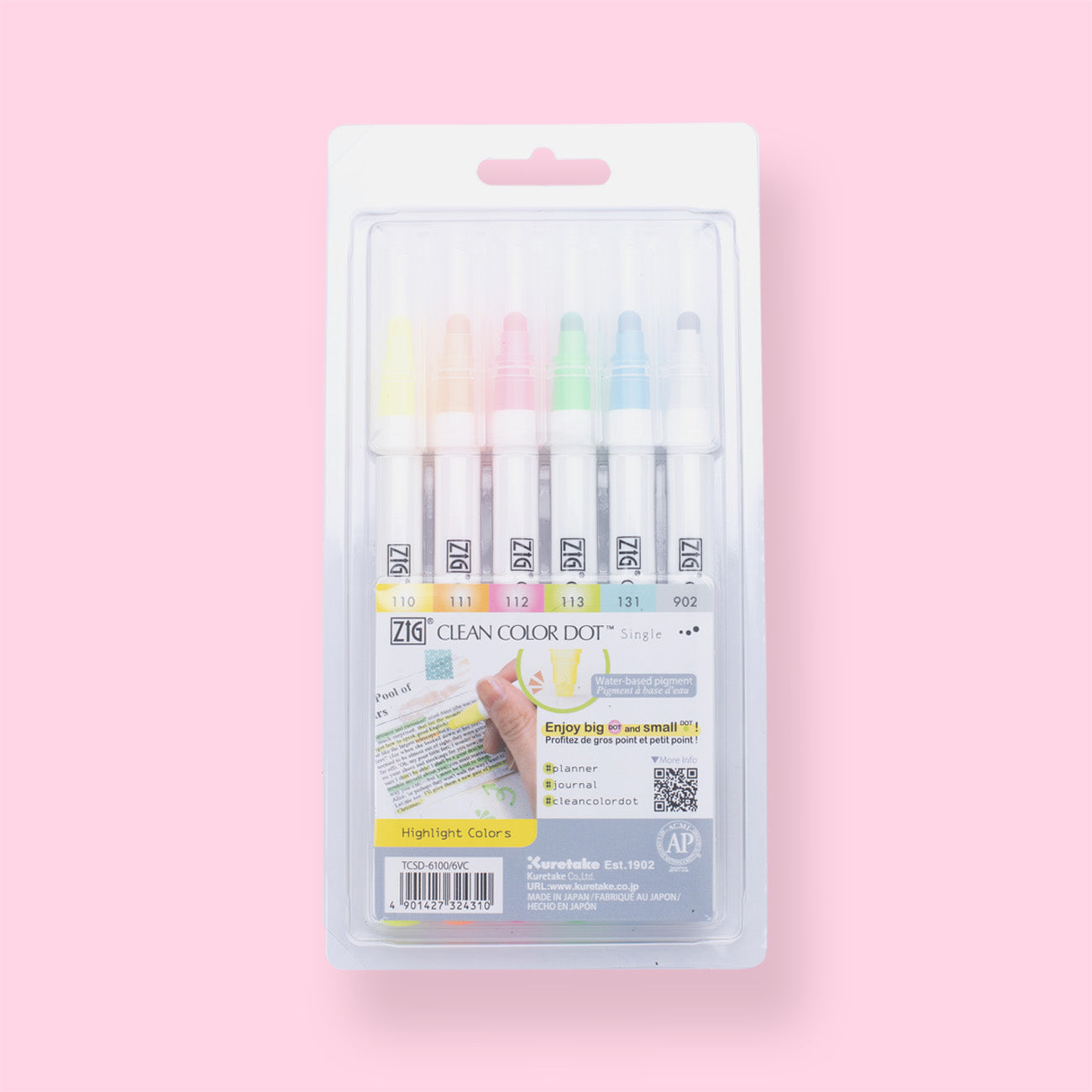 Zig Clean Color Dot Single Tip Marker - Mild Colors Set of 6