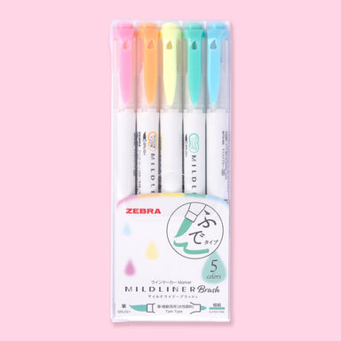 Zebra Mildliner Double Ended Brush Pen - Set of 5 - Fluorescent Set