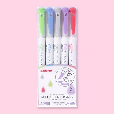 Zebra Mildliner Double Ended Brush Pen - Set of 5 - Soft Mild Set