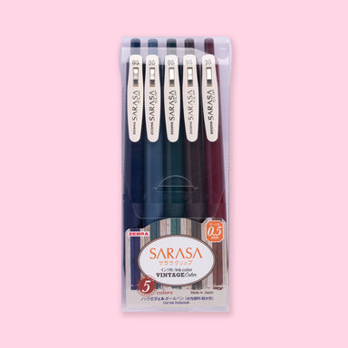 Zebra Sarasa Clip Gel Pen - Dark Vintage Color - 0.5 mm - 5 Colors Set