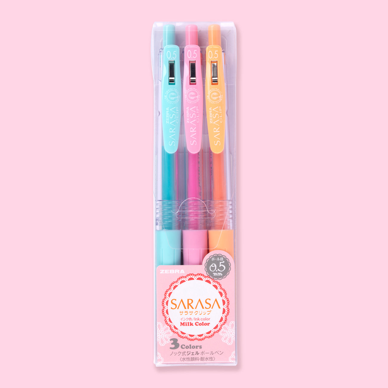 Zebra Sarasa Clip Gel Pen - Milk Color - 0.5 mm - 3 Colors Set - Stationery Pal