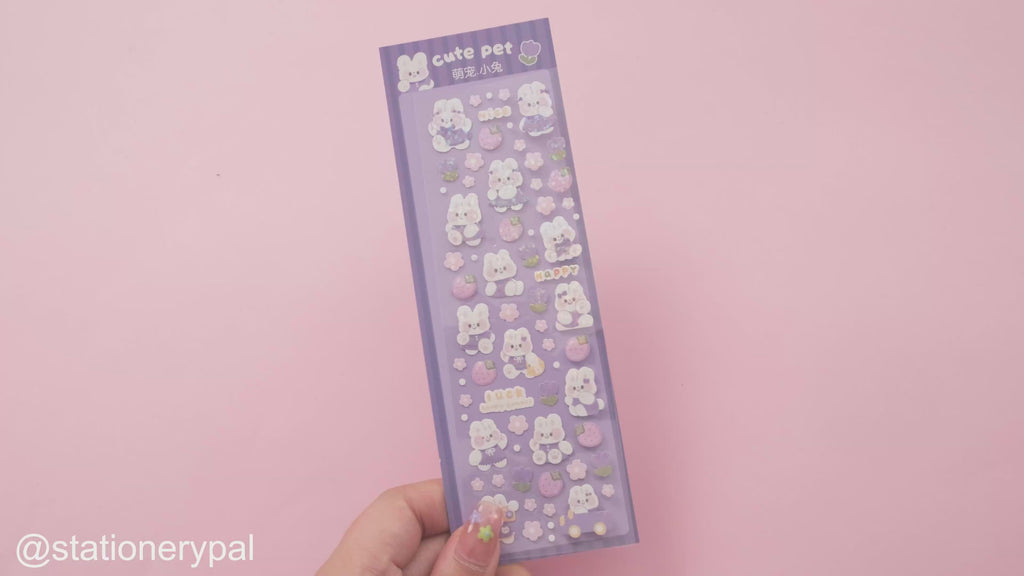 Holographic Cute Bunny Stickers - Purple